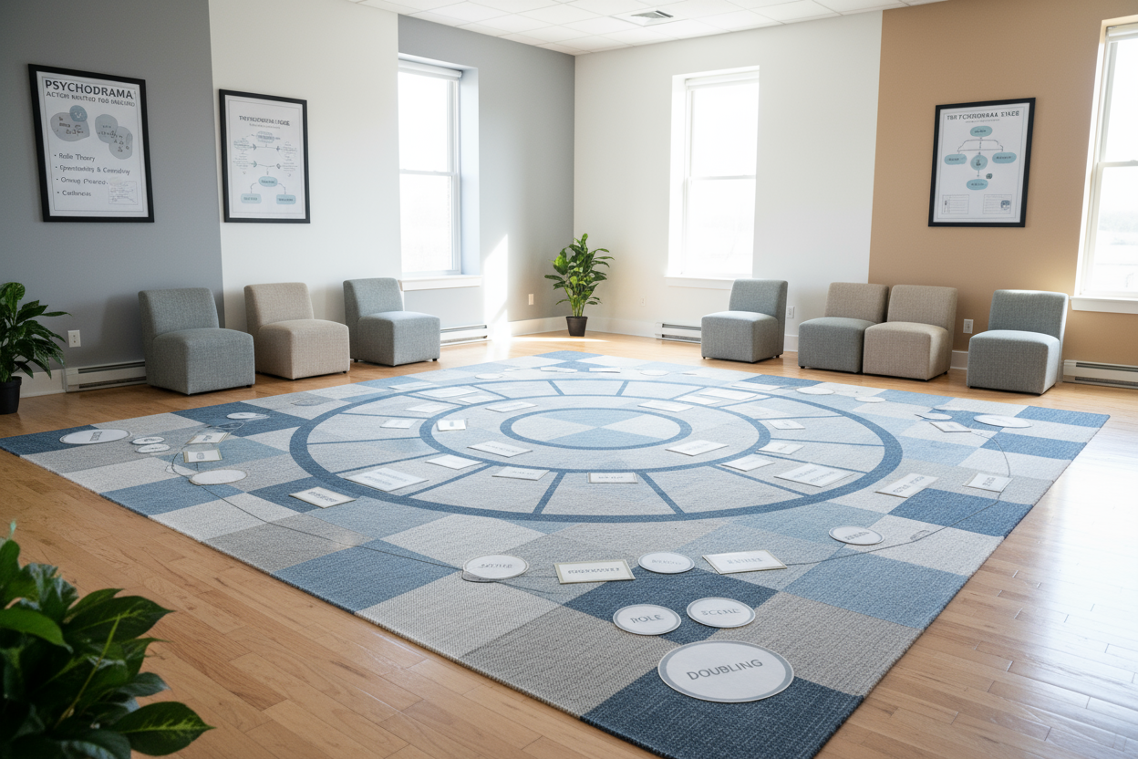 ROOM WITH  FLOOR CHECK FOR ADULT AND PRINCIPLES OF PSYCHODRAMA